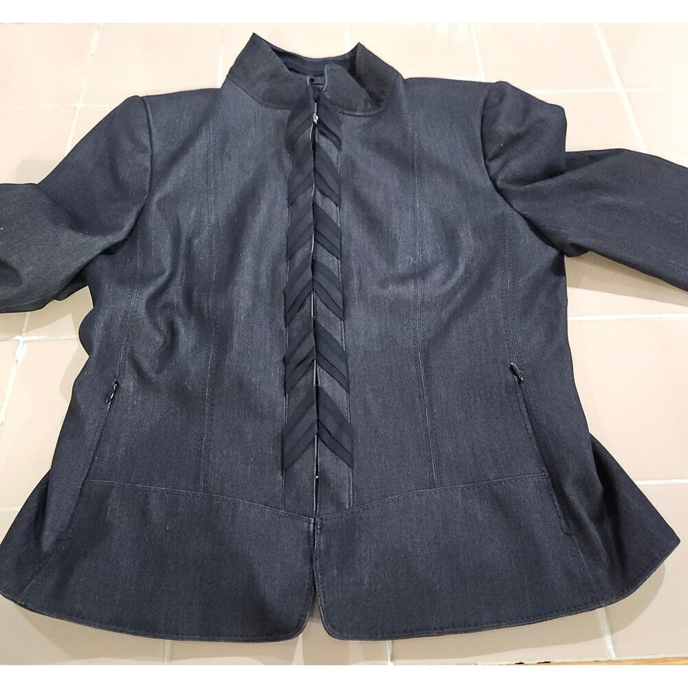 Elie Tahari Women's Jacket Charcoal Gray Full Zip Woven Ribbon Lined Sz 8 Medium - Picture 4 of 10